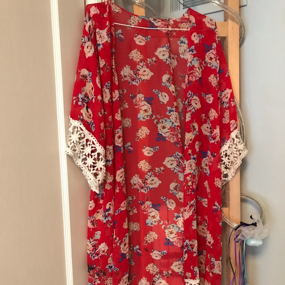 Red floral kimono